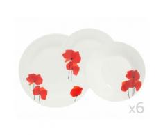 Service de table 18 pièces en porcelaine forme ronde motif coquelicots COLOR FLOWER
