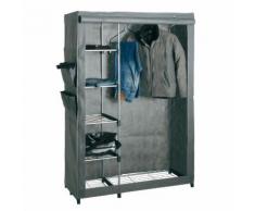 Penderie 4 étagères 1 tringle Longueur 116 x Hauteur 173cm Acier / Toison Tissu Gris SAISON