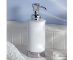 Distributeur de savon en porcelaine blanche cylindrique base inox 295ml YORK