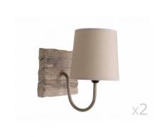 Lot de 2 appliques col de cygne en bois avec abat jour coton hauteur 24cm Rekup Carré