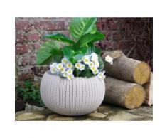 Pot de fleur rond en résine tressé Beige Grand