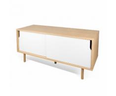 Buffet bas / Meuble TV en bois avec 2 portes coulissantes L135 cm DANN Blanc mat