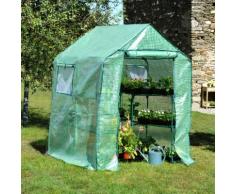 Serre de jardin carrée souple 8 étagères + 2 fenêtres 143x143cm hauteur 195cm ARBORISTE