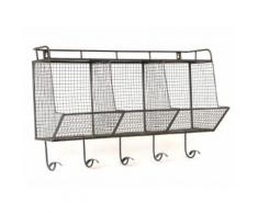 Etagère/porte manteaux murale avec 3 casiers et 5 crochets en fer L75xH46.5 cm MENDO