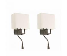 Lot de 2 appliques rectangulaire avec liseuse LED en métal et tissu hauteur 26.5cm Vesper Marron