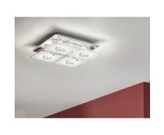 Plafonnier carré 4 lumières LED en métal chromé et verre avec strass diamètre 31cm Roncato