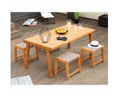 Salon de jardin 4 places : 1 table en eucalyptus + 4 tabourets