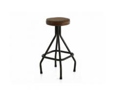 Tabouret de bar en cuir et métal avec repose-pieds carré Hauteur 70 cm MONTECRISTO
