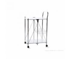 Table desserte pliable avec poignée 2 plateaux 1 panier COOK Blanc