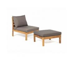 Méridienne modulable en acacia FSC : 1 chauffeuse + 1 pouf ottoman / table basse LEWA Taupe kaki