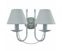 Applique murale en métal avec abat jour conique en tissu Provençale Gris 2 lumières