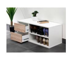 Meuble à chaussures / Banc 2 niches 2 tiroirs Longueur 89.5 ARNOLD Chêne