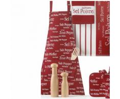 Tablier de cuisine 100% coton imprimé inscriptions 80x85cm SEL & POIVRE Rouge