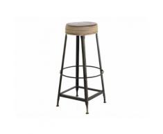 Tabouret de bar en cuir et métal avec repose-pieds rond Hauteur 70 cm MONTECRISTO