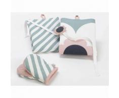 Set 2 torchons 50x70cm + 1 manique 100% coton rayure fleur vintage vert rose NORWAY