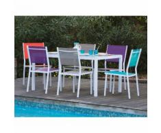 Salon de jardin 6 places : 1 table aluminium et plateau verre + 6 chaises aluminium et polyester enduit SUNNY