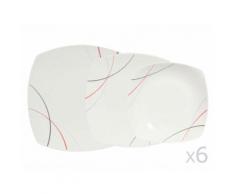 Service de table 18 pièces en porcelaine forme carré motif arcs de cercles rouge et gris CERCLA