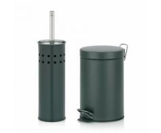 Set 2 pièces salle de bain poubelle et brosse WC en métal MATT Gris foncé