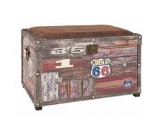 Coffre de rangement bois + assise rembourrée tissu aspect cuir WHITSTABLE Route 66