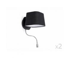 Lot de 2 appliques avec liseuse LED en métal et abat jour carré en tissu hauteur 45cm Sweet Noir