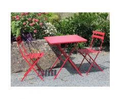 Salon de jardin pliant 2 places en acier : table carrée 60x60cm + 2 chaises POP Rouge