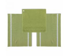 Lot 2 torchons rayure 50x70cm + 1 essuie-main uni 50x50cm éponge coton RIPEST Kiwi