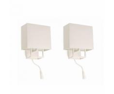 Lot de 2 appliques rectangulaire avec liseuse LED en métal et tissu hauteur 26.5cm Vesper Blanc
