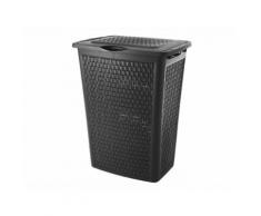 Panier à linge slim en polypropylène effet tressé avec anse et couvercle COUNTRY Noir 50L