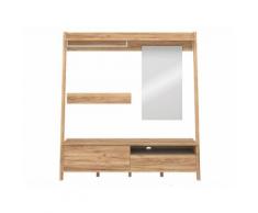 Meuble d'entrée complet avec 1 miroir en bois L195xP45xH208 cm Calvi Chêne