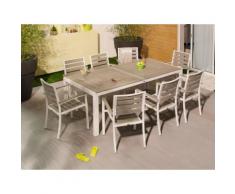 Salon de jardin 8 places en aluminium et composite : 1 table 212.5x103 cm + 8 fauteuils LAMIA Blanc/Gris clair