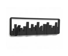Patère murale 5 accroches en plastique moulé gratte-ciel 49.8x15.2x2.5cm SKYLINE Noir