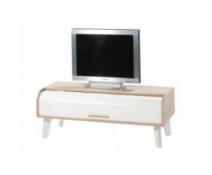 Meuble TV vintage en bois pieds et rideau coulissant blanc HAPPY