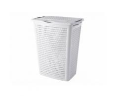 Panier à linge slim en polypropylène effet tressé avec anse et couvercle COUNTRY Blanc 50L