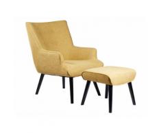 Fauteuil en tissu avec dossier capitonné et repose pieds OLSEN Tilleul