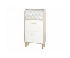 Meuble à chaussure vintage en bois avec tiroir blanc et rideau coulissant HAPPY