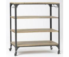 Console en bois et métal avec étagères et roulettes L102 cm ROLL