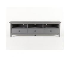 Meuble TV bas en bois massif 3 tiroirs Longueur 158cm BERNA Gris