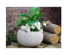 Pot de fleur rond en résine tressé Beige Petit