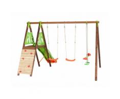 Portique bois/métal 3 agrès + toboggan + mur escalade CHURRO Techwood premium