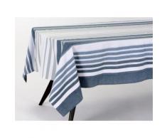 Nappe 100% coton rayure bayadère marin bleu/grisc fil lurex argenté HORIZON 150x250cm