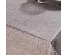 Nappe polycoton enduit traitement Teflon anti-tache motif rosaces blanc LOU Taupe 140x140cm