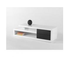 Meuble TV design 2 tiroirs gris et niches ouvertes bois laqué L142cm BALI