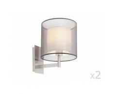 Lot de 2 appliques en métal finition nickel avec abat jour cylindre en tissu diamètre 22cm Saba
