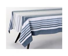 Nappe 100% coton rayure bayadère marin bleu/grisc fil lurex argenté HORIZON 150x150cm