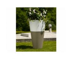Pot de fleur rond bicolore en polypropylène D50 cm TOKYO Taupe/Blanc