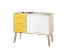 Meuble de rangement vintage en bois tiroirs abeille et rideau coulissant HAPPY