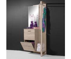 Meuble à chaussure 8paires avec miroir + penderie L85xP35xH195cm BRENDA Chêne