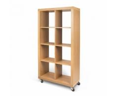 Etagère 8 niches en bois sur roulettes L86 cm ROLLY Chêne