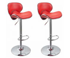 Lot de 2 Tabourets de bar design simili cuir avec dossier rouge