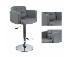 Lot de 2 tabourets de bar design simili cuir avec dossier et accoudoir gris